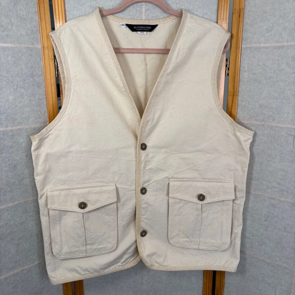 J Peterman Company Mens‎ Cotton Canvas Safari Utility Vest Cream Natural Medium